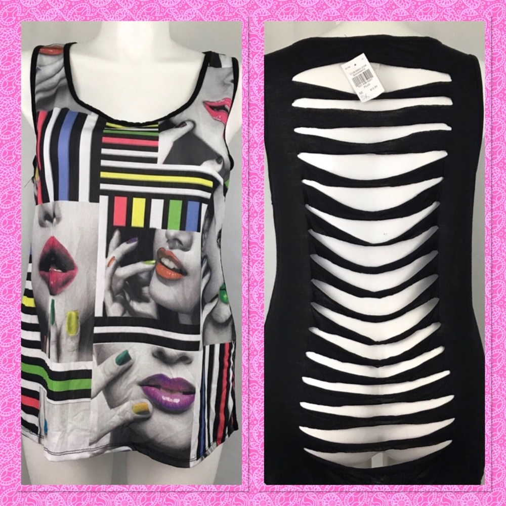Graphic Blush lips and nails destroyed tank tunic